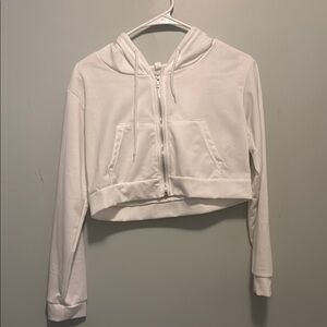 White Cropped Zip-Up Hoodie